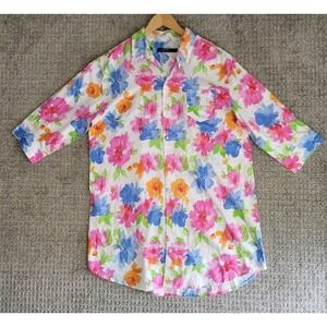 Lauren Ralph Lauren Shirt Dress Womens XL Green White Blue Pink Floral Button Up